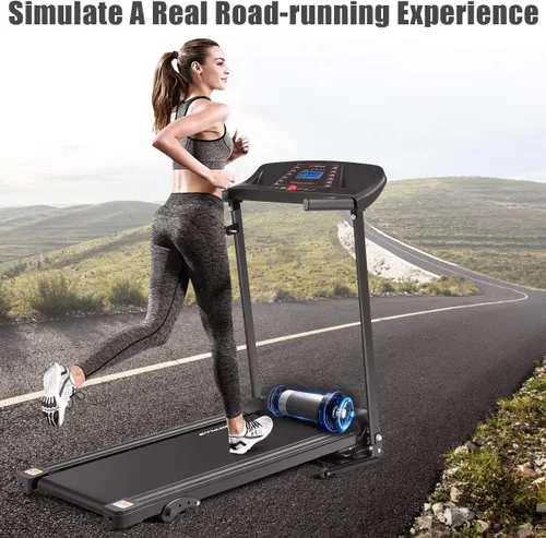 Miniatura 7 de Goplus Caminadora eléctrica plegable, inclinación ajustable y diseño de bajo ruido, con pantalla LCD y sensor de frecuencia cardíaca, máquina