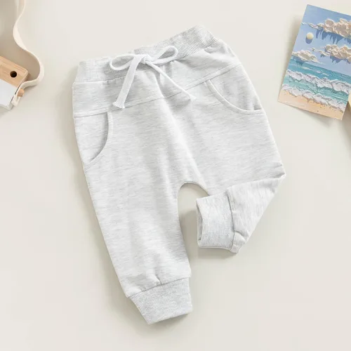 Miniatura 8 de Mubineo Pantalones deportivos básicos lisos para bebés, niños y niñas, cómodos pantalones de algodón con bolsillos