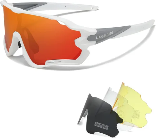 KINGSEVEN Gafas de ciclismo polarizadas para hombres y mujeres, gafas de sol para bicicleta de carretera MTB con 4 lentes intercambiables LS-911