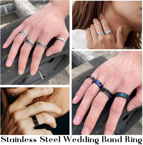 Miniatura 3 de FAXHION - Anillos de acero inoxidable para la ansiedad para hombres mujeres niños y niñas juego de anillos para la ansiedad negros y plateados
