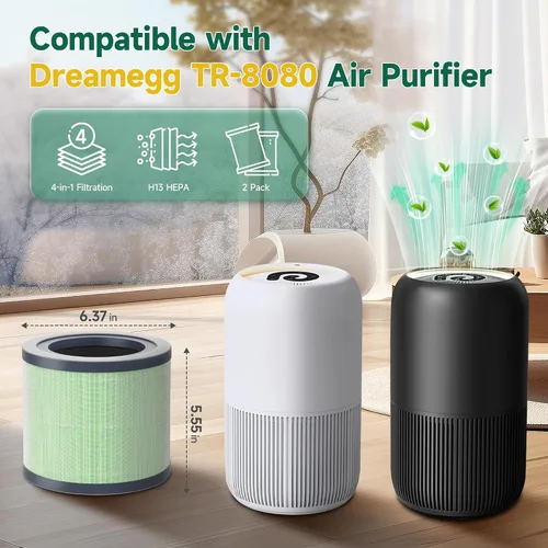 Miniatura 2 de SAKEGDY Filtro de repuesto TR-8080 compatible con purificador de aire Dreamegg TR-8080, número de pieza RF001, filtración 4 en 1 con filtro