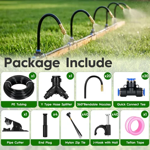Miniatura 7 de Kit de sistema de riego por goteo ajustable de 360° de 100 pies, tubo de polietileno de 1/4 de pulgada con 20 boquillas flexibles, sistema