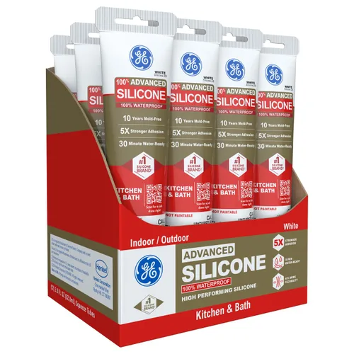 Miniatura 8 de GE Sellador de silicona avanzado para cocina y baño, transparente, tubo de 2.8 onzas líquidas, paquete de 12 – Sellador de silicona 100%