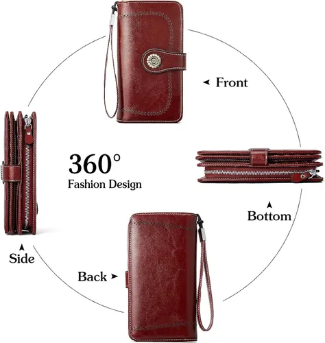 Miniatura 5 de BOSTANTEN Cartera de cuero genuino para mujer, de gran capacidad, cartera de mano, tarjetero con bloqueo RFID