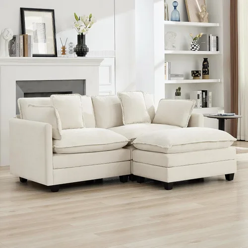 Miniatura 104 de Otomán de Sofá Moderno de Chenille Nube de 35'', Otomán Rectangular para Sofá Seccional Modular, Beige