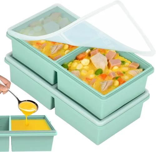 Bandejas de silicona para congelador de 2 tazas con tapas, moldes de silicona para congelador de sopas, preparar comidas en porciones, ideal para