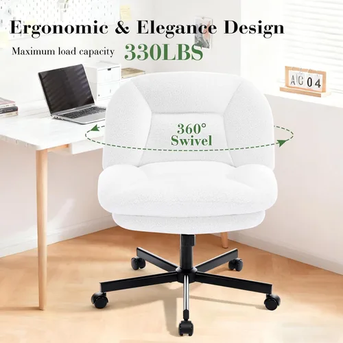 Miniatura 6 de Silla de oficina con patas cruzadas, silla cruzada acolchada gruesa con ruedas, silla de oficina sin brazos de asiento ancho, silla giratoria