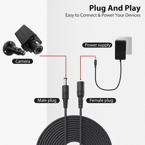 Miniatura 5 de Dc 12v CCTV Cable de extensión de alimentación 0.083x0.217 in para cámara de seguridad CCTV WiFi cámara de vigilancia IP NVR Dvr tira LED enrutador