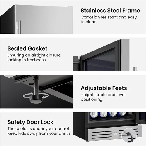 Miniatura 7 de Yeego Refrigerador de bebidas de 15 pulgadas, enfriador de bebidas para 100 latas con bloqueo y descongelación automática, nevera de bebidas