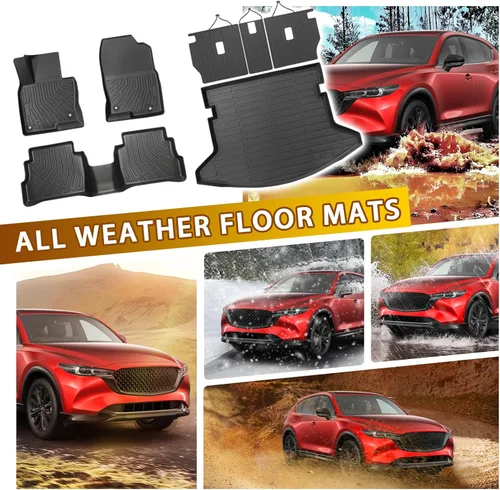 Miniatura 5 de Powerty Alfombras de piso y carga para Mazda CX-5 2017 a 2025, todo tipo de clima, a medida, de elastómero termoplástico, protectores de asiento