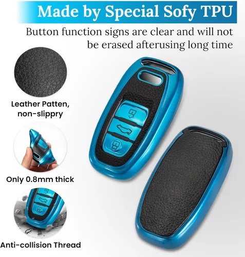 Miniatura 2 de Funda para llavero Audi con llavero de cuerda trenzada de metal, carcasa de TPU suave mejorada para llavero A3-A8 Q5 Q8 R8 RS4-RS7 S4-S8 SQ5