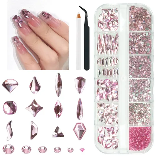 Miniatura 12 de Qiipii 2052 piezas de diamantes de imitación amatista púrpura para uñas, diamantes de imitación de vidrio de color lila claro para uñas, 72 formas