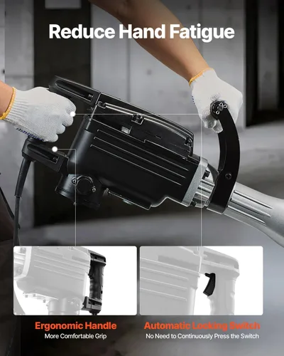 Miniatura 5 de VEVOR Demolition Jack Hammer, potente martillo eléctrico de 2800 W, rompedor de concreto de 1200 BPM con 3 cinceles, una pala de arcilla, funda
