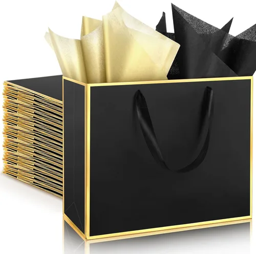 Miniatura 11 de ReliThick Paquete de 12 bolsas de regalo de papel metálico con asas y papel de seda de 11.8 x 10 x 4 pulgadas, bolsa de agradecimiento para Azul