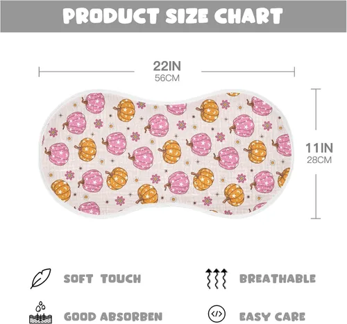 Miniatura 2 de Muslin Baby Burp Cloths, Retro Pumpkin 70s Hippie Muslin Washcloths Baby Bibs Rags Comfy Soft Absorbent in for Newborn Boys and Girls 4 Piece 22 x