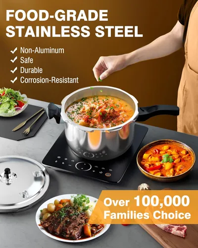 Miniatura 5 de WantJoin Olla a presión, olla a presión de acero inoxidable de 11 cuartos de galón, utensilios de cocina compatibles con inducción con dispositivos