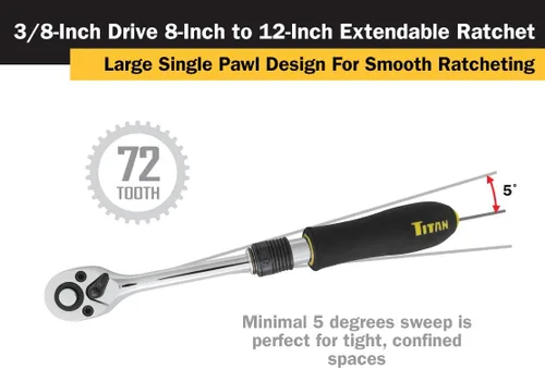 Miniatura 3 de Titan 12070 Trinquete extensible de 72 dientes de 3/8 pulgadas x 8 a 12 pulgadas