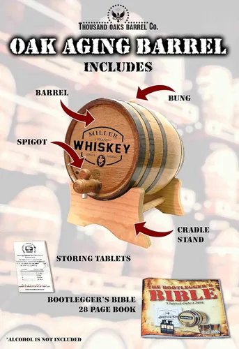 Miniatura 5 de Thousand Oaks Barrel Co. Barril personalizado de roble blanco americano de 5 litros con soporte, tapón y espita - Para el cervecero casero