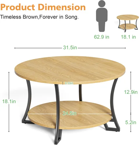 Miniatura 2 de POZILAN Mesa auxiliar redonda con almacenamiento, mesa auxiliar circular de 31.5 pulgadas para sala de estar, mesas de centro redondas de madera