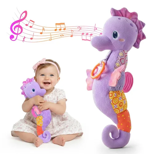 Juguetes para bebés de 0 a 6 meses, animales de peluche musicales para bebés con colores brillantes, juguetes sensoriales de caballito de mar con