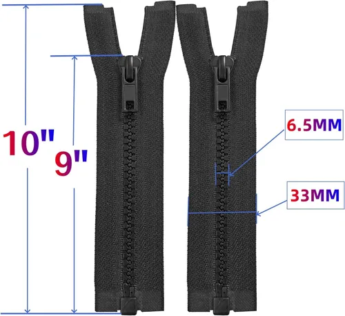Miniatura 2 de MebuZip 2 cremalleras separadoras #5 de 9 pulgadas de plástico moldeado de resina, cremalleras a granel para coser abrigos, chaquetas y ropa (negro)