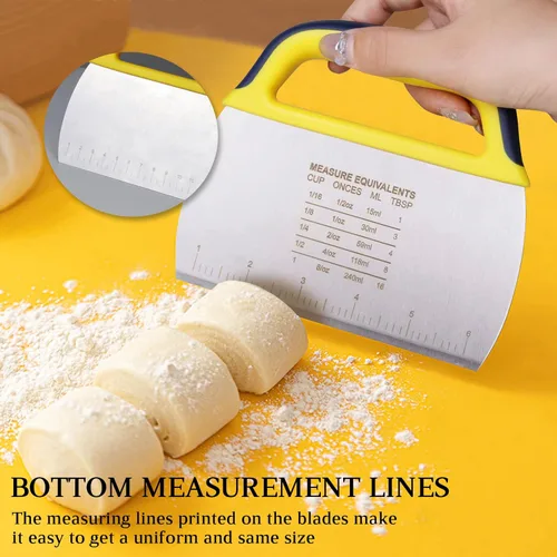Miniatura 4 de YGDZ Raspador de masa 2 piezas, cortador de masa de acero inoxidable con agarre, raspador de banco de plástico con escala de medición, cortador