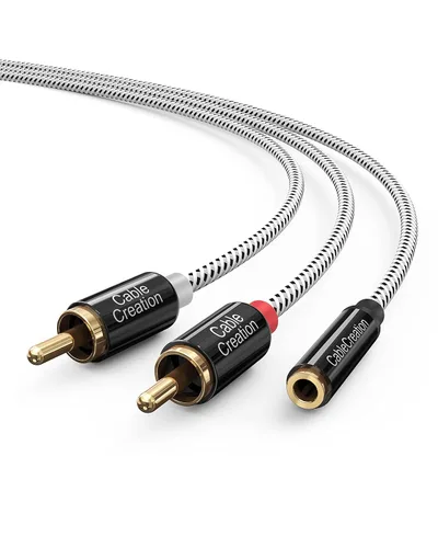 CableCreation Cable de audio estéreo hembra de 0.138 in a 2RCA macho, RCA a 0.138 in hembra divisor Y chapado en oro para TV, teléfonos