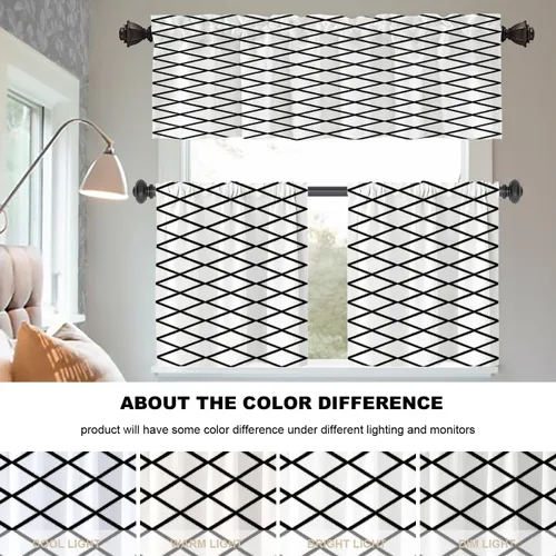 Miniatura 9 de Cortinas opacas de poliéster multicapa para cafetería, con diseño de diamantes, 2 unidades, 26 x 24 pulgadas