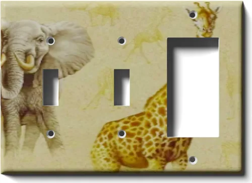 Miniatura 11 de Placa decorativa de salida - Jirafa y elefante en faros - Receptáculo doble dúplex