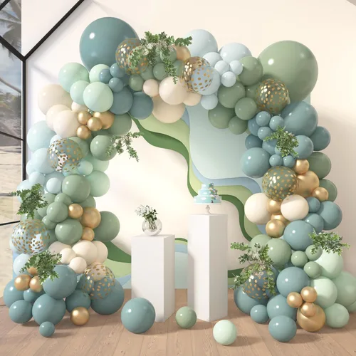 Amandir Kit de Arco de Guirnalda de Globos Azul Polvoriento Verde de 173 Piezas, Globos de Confeti Azul Neblina Niebla Azul Ceniza Niebla Verde