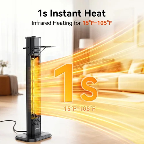 Miniatura 2 de VAGKRI - Calentador eléctrico para exteriores de patio, 1500 W, 91 cm de infrarrojos con 2 tubos de calor, 3 niveles, protección contra volcadura