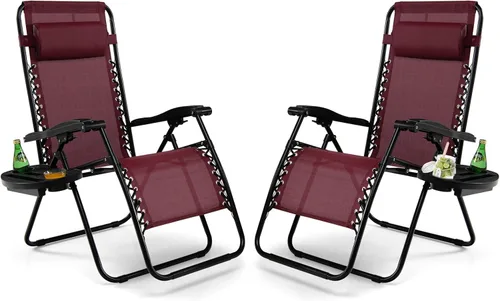 Miniatura 26 de Tangkula Zero Gravity - Silla plegable para patio, reclinable, ajustable, con soporte para tazas, reposabrazos anchos para patio, jardín, piscina