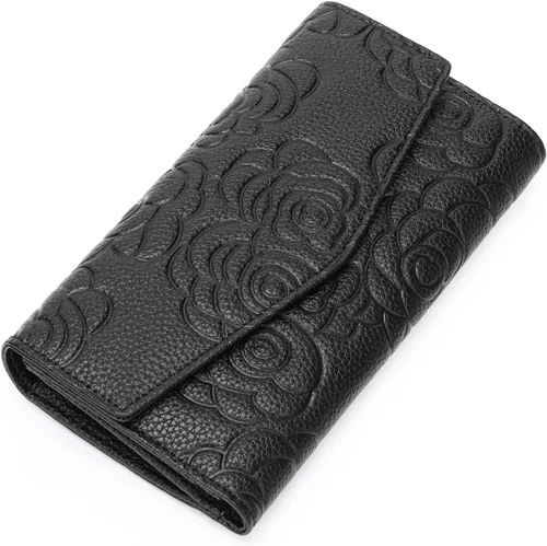 Miniatura 11 de GOIACII Cartera de mujer con bloqueo RFID para tarjetas de crédito, monedero con cremallera y bolsillo para monedas, flor en relieve, color rosa