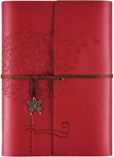 Miniatura 14 de Diario de cuero OMEYA, cuaderno de escritura recargable, planificador de diario para mujeres y niñas (Azul, A6 18.5 cm x 13 cm)