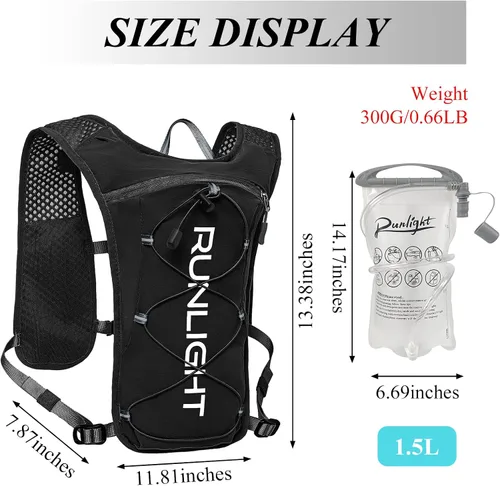 Miniatura 2 de Runlight Chaleco para correr para mujeres y hombres, mochila ligera de hidratación con bolsa de vejiga de agua de 1.5L, mochila diurna hidro