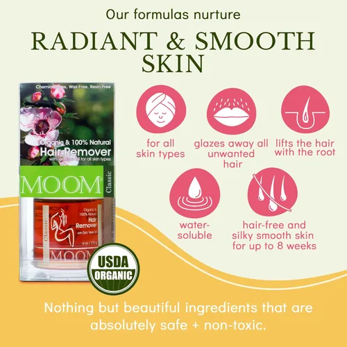 Miniatura 4 de MOOM - Kit de depilación de cera de azúcar orgánica para axilas, cara y bikini, infundido con aceite de árbol de té, incluye tiras de cera