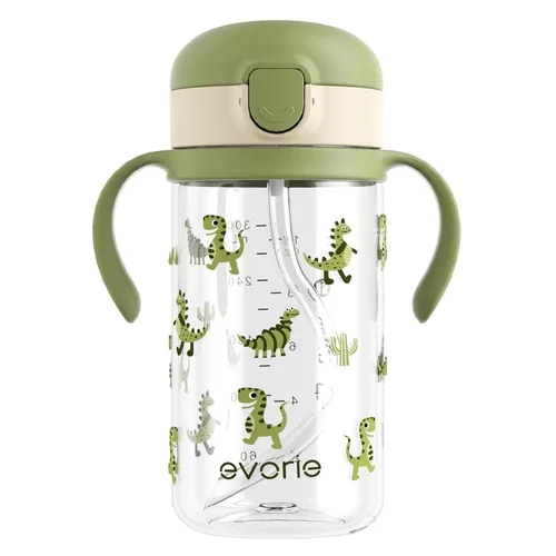 Evorie Tritan - Vaso para sorber con popote a prueba de derrames, 10 onzas para bebés y niños pequeños de 1 a 3 años, botella de agua con pajilla