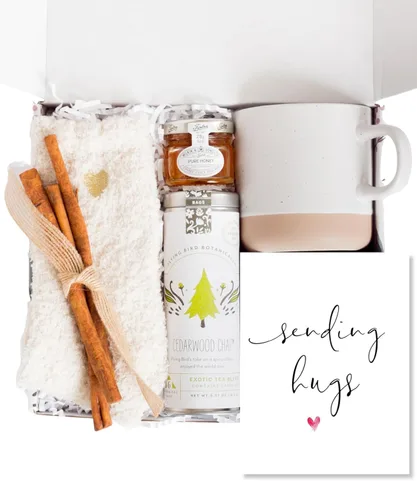 Miniatura 14 de UnboxMe Cesta de Regalo de Té Paquete de Cuidado para Mujeres - Caja de Cuidado Personal con Calcetines Cómodos, Taza, Té Chai, Miel y Canela, Que