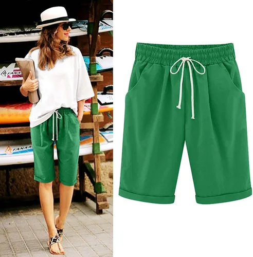 Miniatura 43 de Pantalones cortos sólidos con control de barriga, casuales, con cordón, cómodos, para mujer, pantalones cortos ligeros de verano para correr 2023