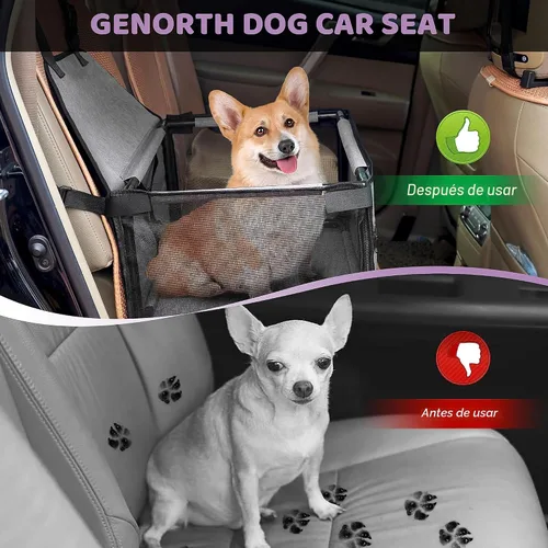 Miniatura 7 de GENORTH Asientos de automóvil para perros pequeños y medianos, asiento elevador portátil para cachorros y mascotas con correa de clip y ventana