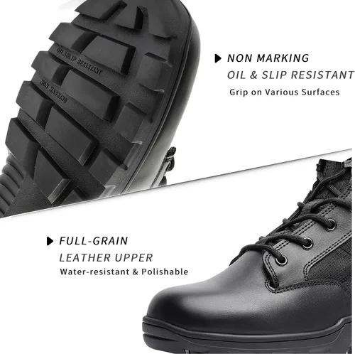 Miniatura 56 de Botas militares de WIDEWAY para hombres, botas de combate de jungla tácticas de cuero resistente al deslizamiento, negras, para hombres, todo