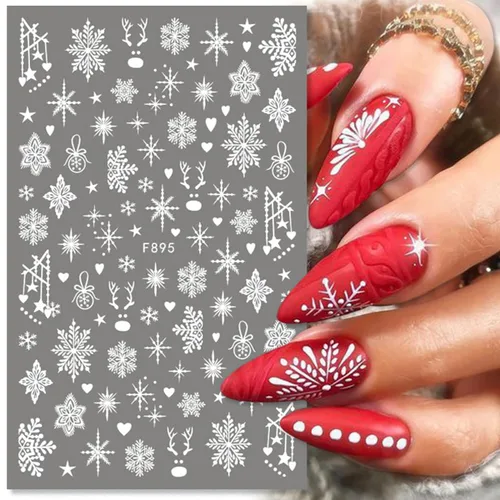 Miniatura 2 de Calcomanías de arte de uñas de copo de nieve, calcomanías de copo de nieve blanco 3D, diseños de Navidad, calcomanías de uñas autoadhesivas