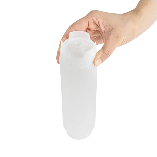 Miniatura 10 de Restaurantware Botella de presión invertida de plástico de 16oz. FIFO con tapas de recarga y dispensación - Primero en entrar, primero en salir