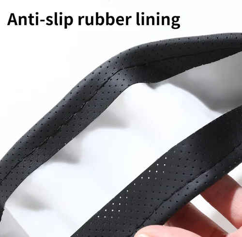 Miniatura 6 de Funda para volante, universal de 15 pulgadas, protector de volante de cuero sintético antideslizante, transpirable y compatible con calefacción