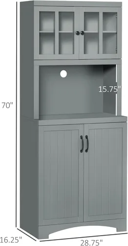 Miniatura 3 de HOMCOM Armario de cocina, gabinete de despensa de 70 pulgadas con puerta enmarcada de vidrio, armario de almacenamiento con estantes ajustables