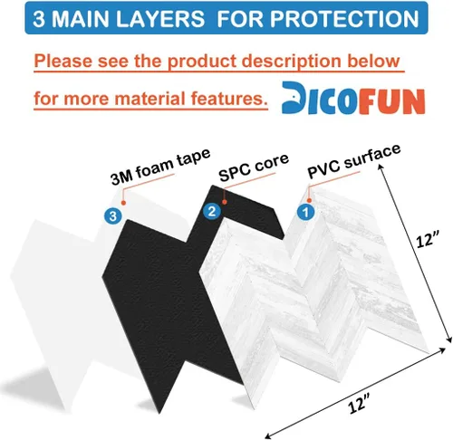 Miniatura 7 de DICOFUN Protector contra salpicaduras de 10 hojas de espiga para despegar y pegar, aspecto de madera blanca vintage, PVC para salpicaduras