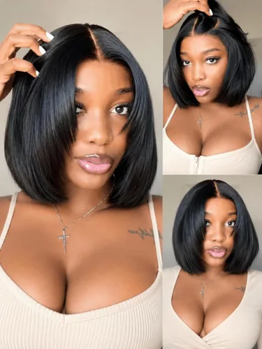 Miniatura 27 de UNICE Yaki Peluca Bob Recta de Cabello Humano con Cordón Adiós Nudos Sin Pegamento 7x5 Pelucas Frontales de Encaje de Cabello Humano Pre Desplumadas