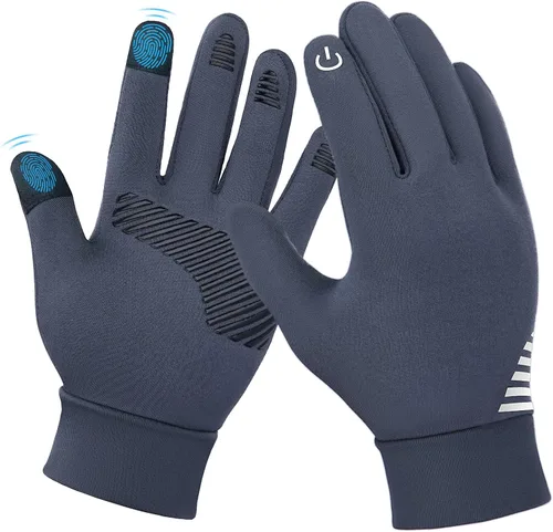 AOTOW Winter Running Gloves for Kids - Kid Touch Screen Gloves Warm Thermal Mittens Anti-Slip Bike Soccer for Boys Girls - Gray