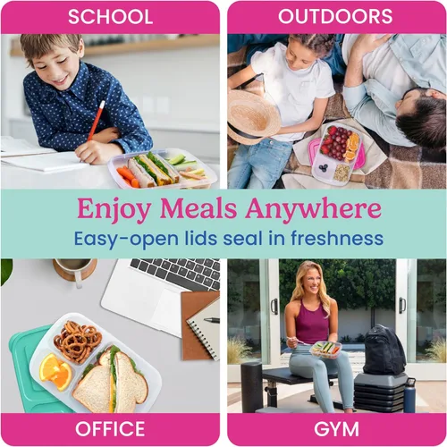 Miniatura 6 de Bentgo Easyboxes - Cajas de almuerzo apilables originales - Recipientes de comida reutilizables de 3 compartimentos para niños y adultos - Caja