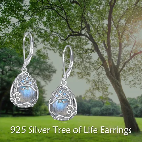 Miniatura 155 de Aretes colgantes con forma de lágrima de filigrana de piedra lunar de plata de ley 925 con cierre de palanca para mujer, regalos de joyería